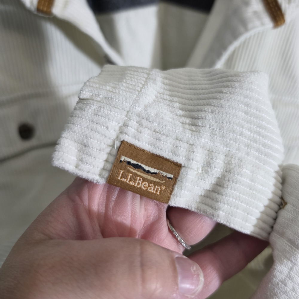LL Bean Mens Rangely Corduroy Shirt Jacket Off White Button Up Size Large Reg - Picture 5 of 7